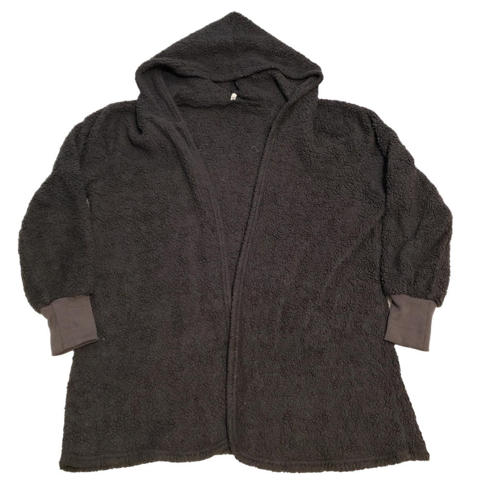 Oversize Charcoal Gray Open Front Teddy Cardigan